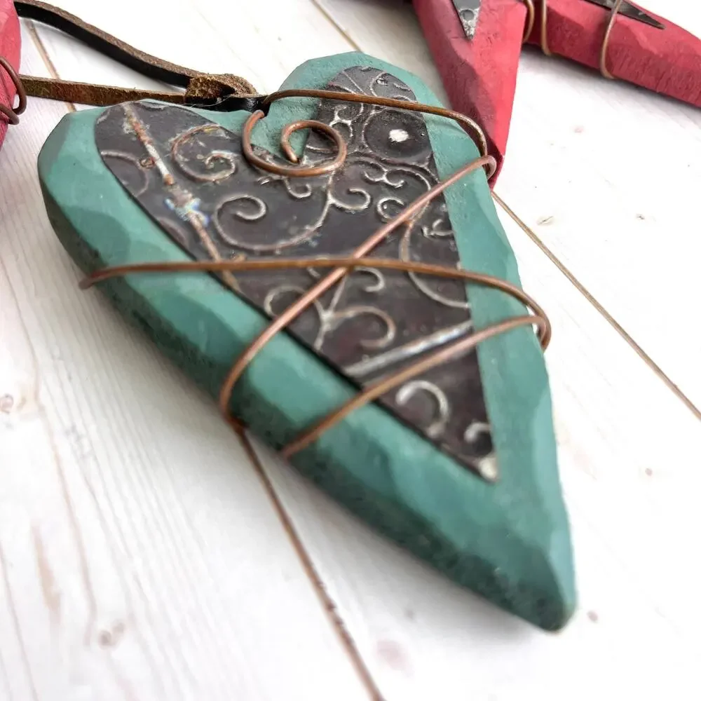 Rustic Western Wooden, Wire, Metal Leather Star & Hearts Ornaments & Tree Topper